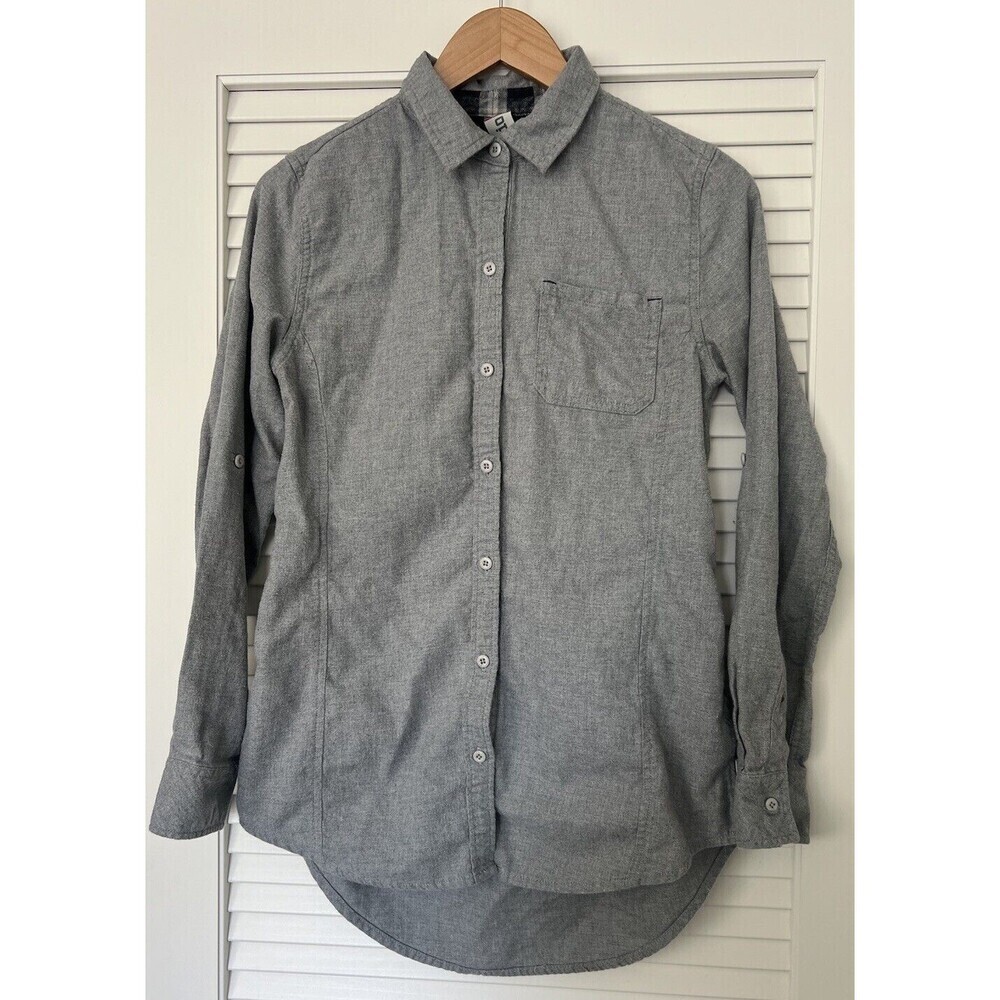 Men’s Small Stio Organic Cotton Snap Button Up Shirt Gray Pockets Western Small